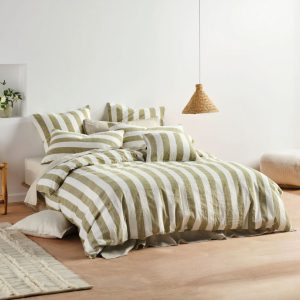 Vintage Stripe Quilt Cover Set Range Pesto